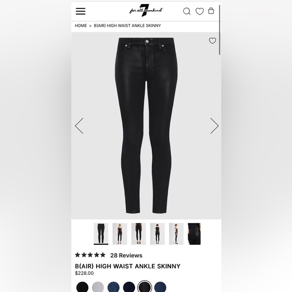 NWOT 7 FOR ALL MANKIND B(AIR) High Waisted Ankle Skinny Jean in Coated Black 27 - Picture 4 of 16